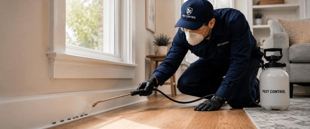 man spray pesticide to control ants