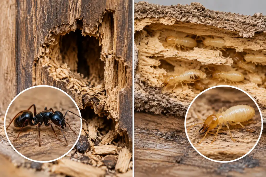 carpenter ant vs termite damage